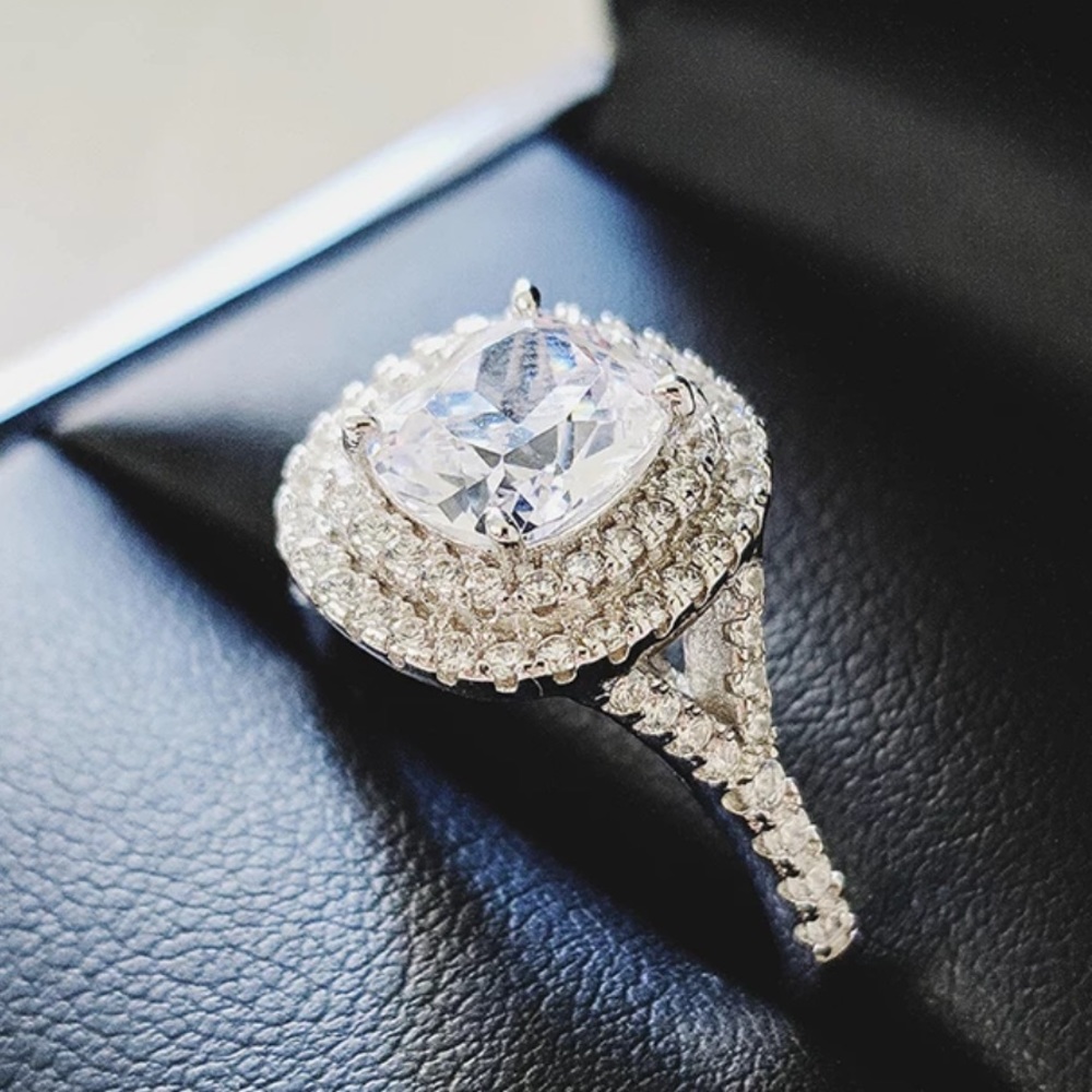 NEW 925 STERLING SILVER DIAMOND HALO RING - Picture 4 of 5